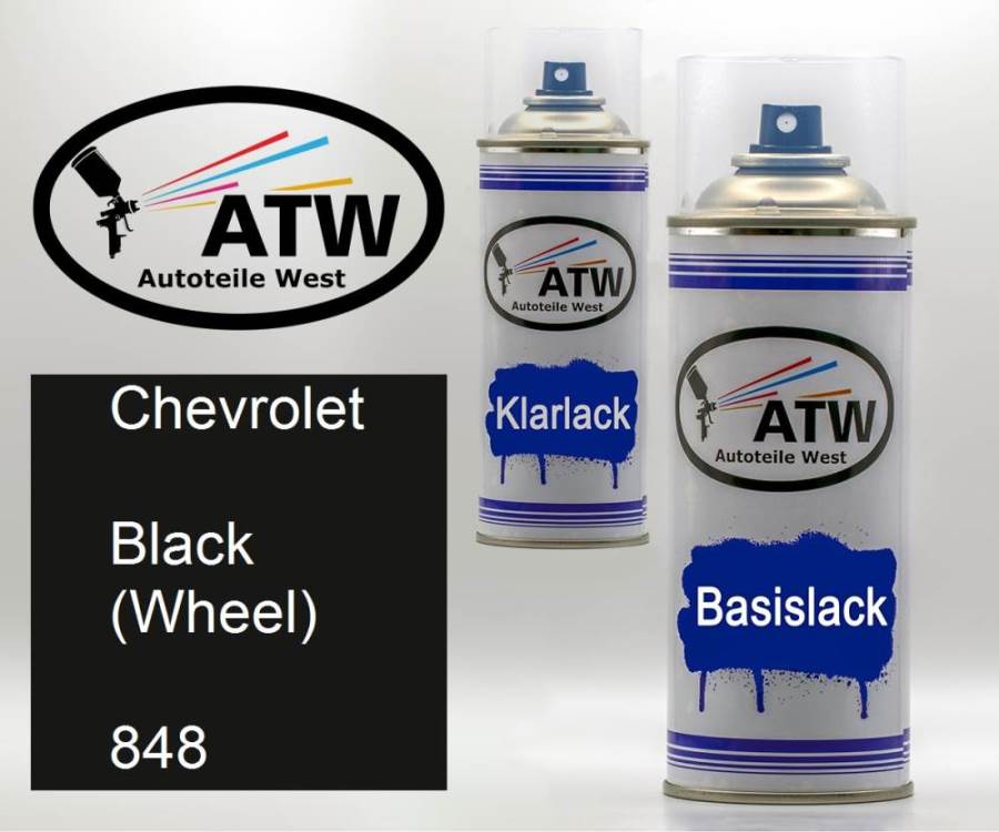 Chevrolet, Black (Wheel), 848: 400ml Sprühdose + 400ml Klarlack - Set, von ATW Autoteile West.